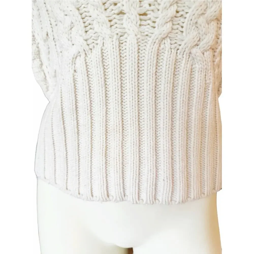 Veronica Beard Holton Wool Cable Knit Vest Sleeveless Turtleneck Sweater Ivory